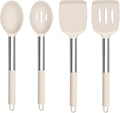 TeamFar Kitchen Utensils, 4 PCS Silicone Cooking Utensils Spatula Spoon Set with Stainless Steel Handle, for Frying Mixing Draining Turning, Healthy & Heat-proof, Non-stick & Dishwasher Safe - Khaki