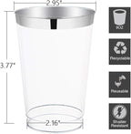 I00000 200pcs Silver Disposable Plastic Cups 10 oz Clear Plastic Cups Old Fashioned Tumblers Silver Rim Cup Disposable Elegant Silver Wine Glasses Cocktail Cup