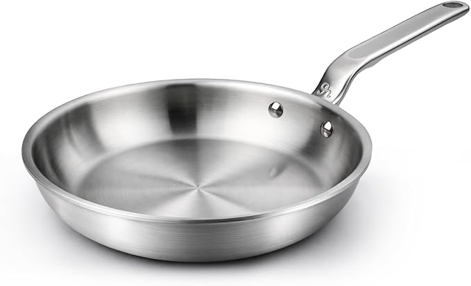 8 Inch Mini Stainless Steel Frying Pan - 5 Ply Stainless Clad Skillet with Aluminum Core, Durable and Even Heating, Professional Cookware for Induction, All Stoves, Oven and Dishwasher Safe