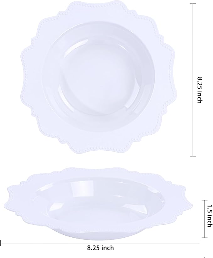 COLOSUS 60 Pack White Plastic Bowls, 12 oz Disposable Soup Bowls, Premium Plastic Dinner Bowls,Heavy-duty Dessert Salad Bowl for Party, Wedding, Dinner, and Catering