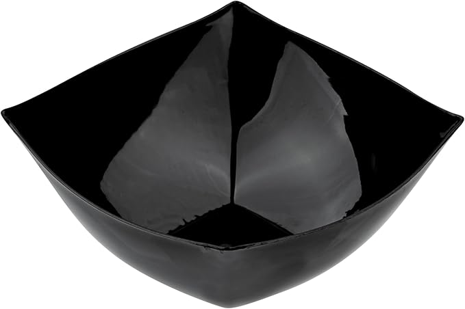 Restaurantware Moderna 8 Ounce Fancy Plastic Bowls 10 Square Disposable Salad Bowls - Durable Heavy-duty Black Plastic Bowls For Warm And Cold Foods
