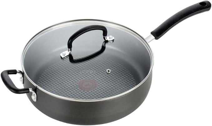 T-Fal Ultimate Hard Anodized Non Stick Jumbo Cooker With Lid & Helper Handle 5 Quart, Oven Broiler Safe 400F, Lid Safe 350F, Cookware, Deep Frying Pan, Skillet, Pots and Pans, Dishwasher Safe, Onyx