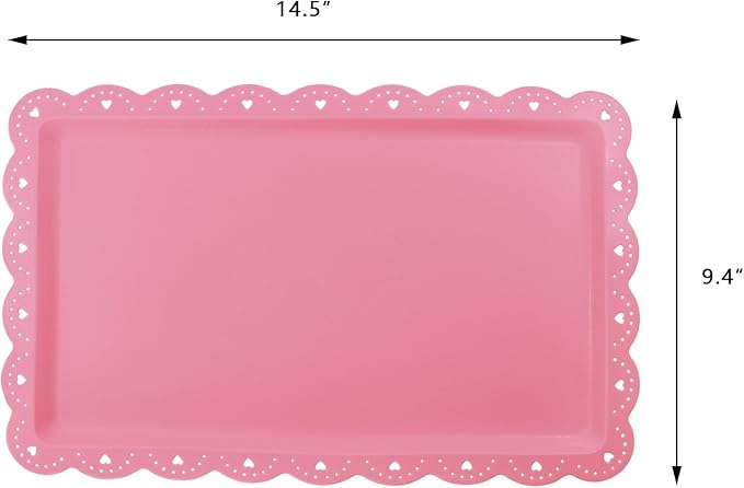 Set of 6 Plastic Serving Trays Food Tray - 14" x 9" Rectangle Serving Platter for Party Cafeteria Kitchen Restaurant , Small Flat Trays for Dessert Fruit Cookie Snack (6, Pink)