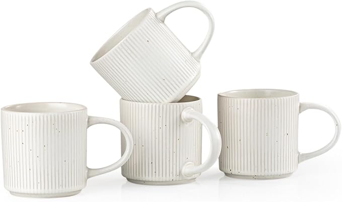 Coffee Mug Set for 4-12oz Ceramic Stoneware Mugs for Coffee, Tea, Cocoa, Microwave & Dishwasher Safe, Speckled White