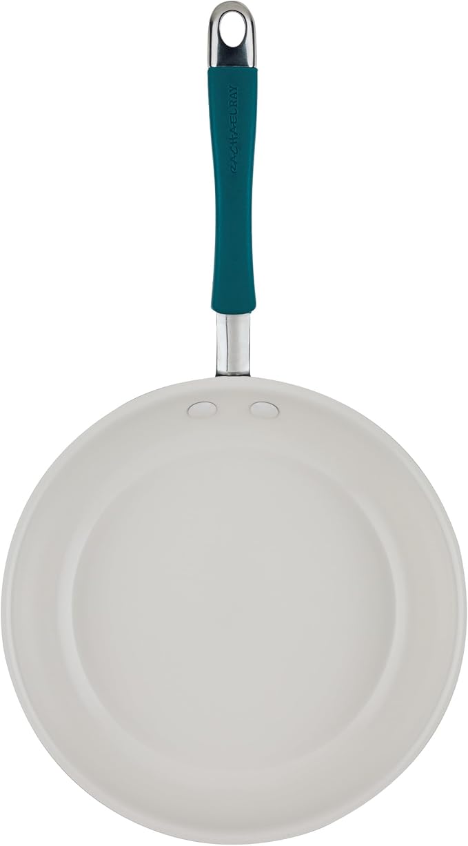 Rachael Ray Cucina Ceramic Nonstick Frying Pans/Skillet Set, Dishwasher Safe, 8.5 inch and 10 inch Open Fry Pans - Marine Blue