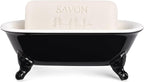 6.5" Ceramic Mini Decorative Clawfoot Bathtub Bar Soap Dish, Kitchen Sponge Holder and Shower Tray for Bathroom, 1 Pack(Black)