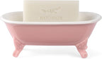 6.5" Ceramic Mini Decorative Clawfoot Bathtub Bar Soap Dish, Kitchen Sponge Holder and Shower Tray for Bathroom, 1 Pack(Rose)