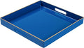 MAONAME Decorative Tray, Royal Blue Serving Tray with Handles, Coffee Table Trays, Square Plastic Trays for Ottoman, Bathroom, Kitchen, 13" x 13" x 1.57"