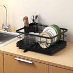 Dish Drying Rack, Dish Racks for Kitchen Counter, Large Capacity Dish Drainers with Cutlery Holder, Kitchen Organizer for Dishes, Spoons and Forks, Black