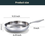 DELARLO Tri-Ply Stainless Steel Frying Pan with Lid, Compatible with All Cooktops Up to 600℉, Heavy Duty, 8 inch Fry Pan with Lid, Fast & Even Heat, 8 inch Skillet, 18/10 Stainless Steel Pan