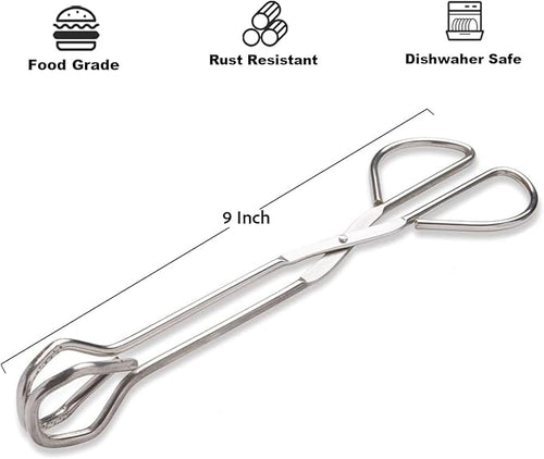 9-Inch Heavy Duty Stainless Steel Kitchen Tongs - Comfortable Ergonomic Grip, Scissor Design, Heat Resistant for BBQ and Cooking