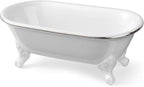 6.5" Ceramic Mini Decorative Clawfoot Bathtub Bar Soap Dish, Kitchen Sponge Holder and Shower Tray for Bathroom, 1 Pack (White Silver Rim)