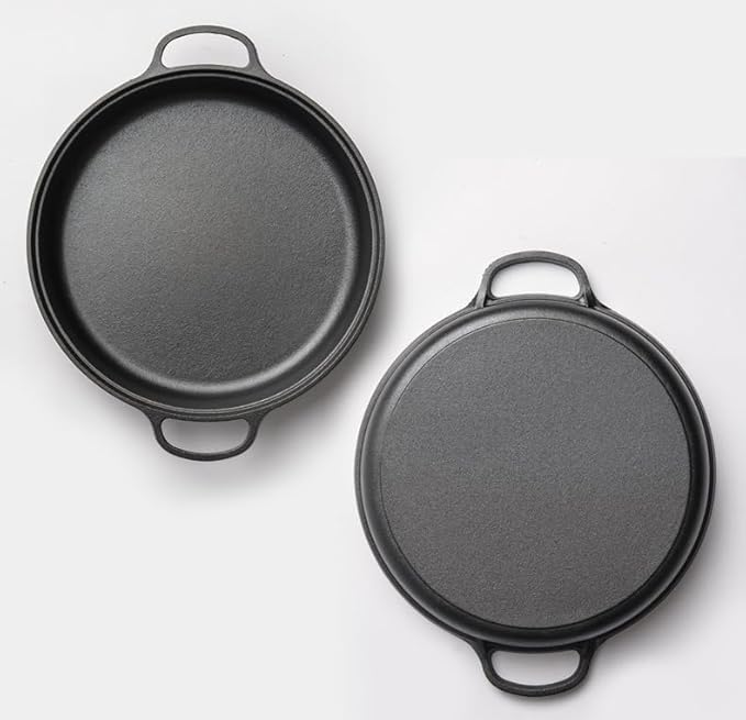 Cast Iron Skillet with 2 Handle, 22cm/25cm Rounde Mini Flat Bottomed Frying Pan for fried steakBread, Baking,Pizza, Outdoor Cooking, Camping, Grill, Stovetop, Oven Safe Cookware (8.7 x 8.7 x 1.78 in)