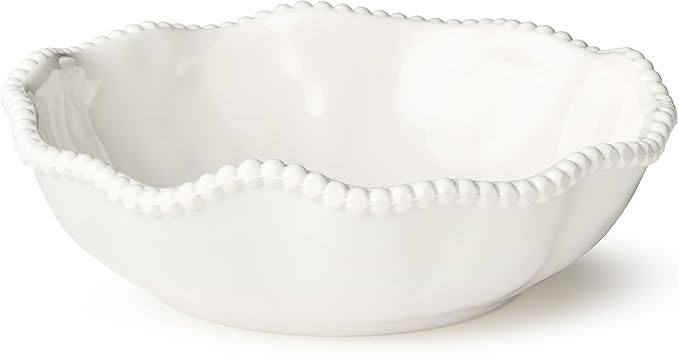 Perlette Cream Beaded All-Purpose Bowls – Set of 4, 7.5" x 2", 22 oz Elegant Melamine, Shatterproof & Heavyweight, Scratch-Resistant, Dishwasher Safe – Perfect for Soups, Salads, Cereal & Entertaining