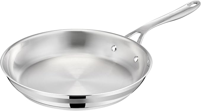 T-Fal x Jamie Oliver Stainless Steel Fry Pan 9.5-Inch, Induction Compatible, Oven Safe up to 500°F, Chef's Stainless Steel Skillet, Frying Pan, Silver