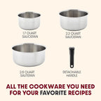 T-fal Ingenio Expertise Stainless Steel Cookware Set 4 Piece, Induction, Oven Safe, Stackable Cookware, Pots and Pans, RV, Camping, Frying Pans, Dishwasher Safe, Detachable/Removable Handle, Silver