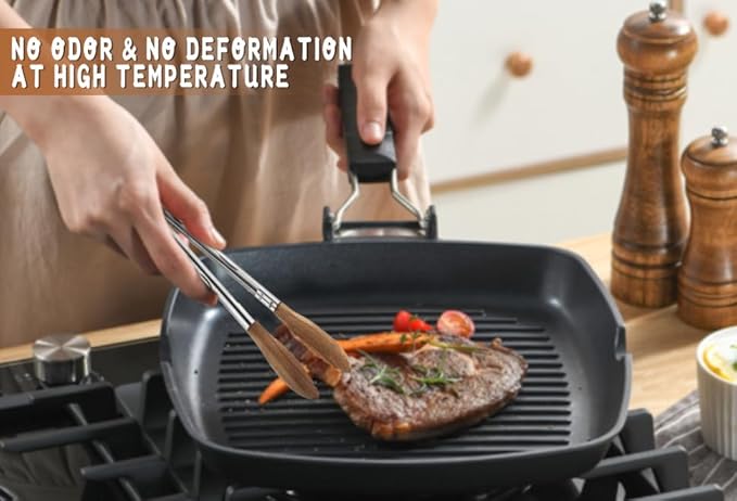 2 Pcs Walnut wood tongs Kitchen Tongs for Cooking 9-Inch Kitchen Tongs Grilling for Serving Food, BBQ, Cooking, and