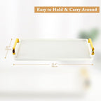 DUJUST Porcelain Serving Tray with Golden Handles, Modern Nordic Style Coffee Table Tray, Beautiful Tea Tray Decor for Living Room, Easy to Use & Clean