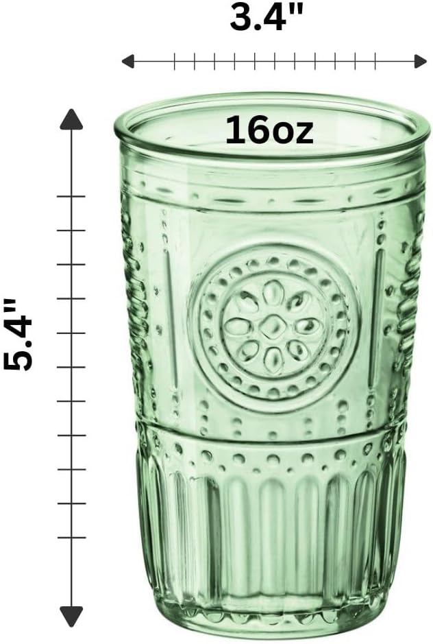 Bormioli Rocco Romantic Set Of 4 Cooler Glasses, 16 Oz. Colored Crystal Glass, Pastel Green, Made In Italy. (Pack of 2)