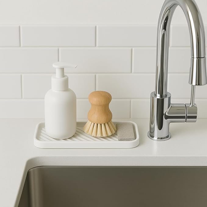 DecorRack Sponge Holder for Kitchen Sink, Bathroom and Kitchen Sink Organizer, Flexible & Durable Soap Dish for Any Countertop (White, 1 Pack)
