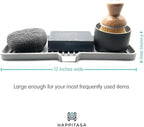 Happitasa Silicone Soap Dish Tray and Sponge Holder with Drain Chute | Bathroom and Kitchen Sink Organizer Caddy (Light Grey, 12"x4", 7.4 Ounces)