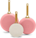 GreenPan 8" 10" & 12" 3 Piece Frying Pan Skillet Set, Healthy Ceramic Nonstick PFAS-Free Cookware, Hard Anodized Aluminum, Gold-Tone Stainless Steel Handles, Dishwasher and Oven Safe, Coral