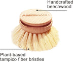 AMERWASH PLUS Classic Dish Brush Replacement Head 3 Packs, Natural Bristle Tampico Fiber for All Purpose Cleaning, Kitchen Scrubber