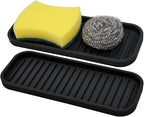 Silicone Sponge Holder Kitchen Sink Organizer Tray Dish Caddy Soap Dispenser, Scrubber Spoon Holder,Dishwashing Accessories 2 Pack (Black)