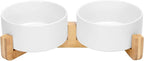 SPUNKYJUNKY Ceramic Dog and Cat Bowl with Wood Stand Non-Slip Matte Glaze Weighted Food Water Set for Cat Medium Dog 28.7 OZ
