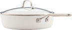 KitchenAid Hard Anodized Ceramic Induction Nonstick Cookware Saute Pan/Jumbo Cooker with Lid and Helper Handle, Dishwasher Safe, 5 Quart Sauteuse with Stainless Steel Handles - Porcelain White