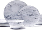 TP 12-Piece Melamine Dinnerware Sets, Plates and Bowls Dishes Set for 4, Break-Resistant & Non-Microwavable, Lightweight Dinner Plates, Marble Pattern
