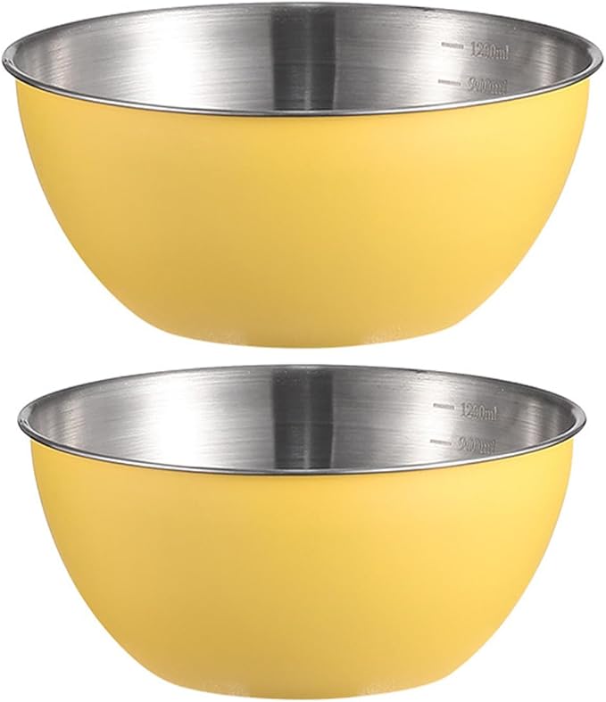 Stainless Steel Salad Bowls Set of 2 Mixing Bowl with Measurement Markings Snacks Bowls, 4.23 Quart Serving Bowls for Mixing, Cooking, Baking, Prepping and Home Kitchen Food Storage Bowls