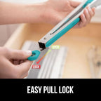 GORILLA GRIP Stainless Steel Heat Resistant Kitchen Tongs for Cooking, Set of 2 BBQ Tong, Non Scratch Silicone Tip for Pans, Strong Grip, Grab Food, Salad, Air Fryer, Pull Lock, 7 + 9 Inch, Turquoise