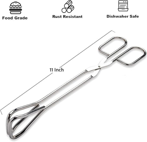11" Heavy Duty Stainless Steel Kitchen Scissor Tongs with Comfortable Ergonomic Grip, Heat Resistant Tongs for Cooking & BBQ, Set of 2