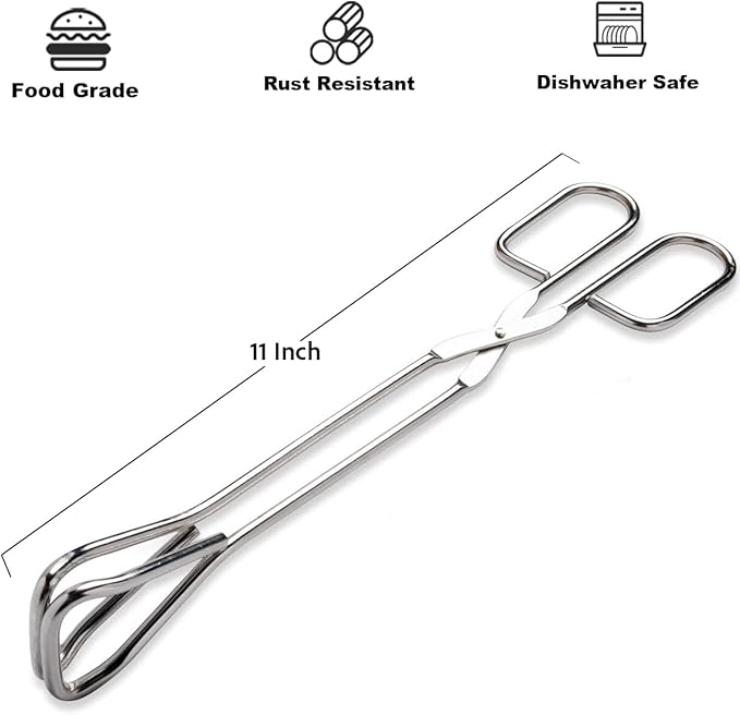 11" Heavy Duty Stainless Steel Kitchen Scissor Tongs with Comfortable Ergonomic Grip, Heat Resistant tongs for Cooking & BBQ