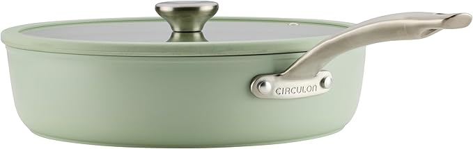 Circulon Halo with LaserDefense Ceramic Nonstick Saute Pan with Helper Handle and Lid, Made without PFAS, Compatible with All Stovetops, Dishwasher and Oven Safe, 5 Quart Multipurpose Pan - Sage