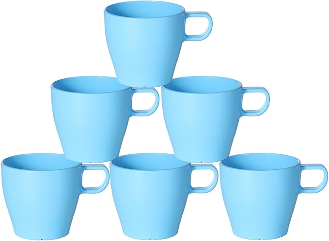 10 oz Coffee Cups Eco-Friendly, Shatter-Resistant Mug with Hanging Ears | Thickened Porcelain-Like Material | Suitable for Both Commercial and Home use(6-pack)(Blue)