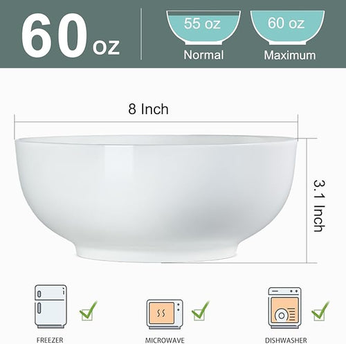 60 oz Large Pho Soup Bowls, Large Ramen Bowls, Off-White Big Ceramic Bowls Set of 3, 8 Inch