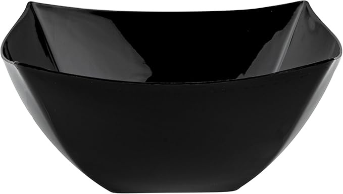 Restaurantware Moderna 8 Ounce Fancy Plastic Bowls 10 Square Disposable Salad Bowls - Durable Heavy-duty Black Plastic Bowls For Warm And Cold Foods