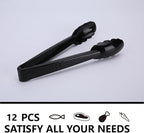 Plastic Tongs for Kitchen, Disposable Utensils Set, 12 Pieces, 9 Inch Heavy Duty Scalloped Salad Serving Tongs, Food Safe Material, Perfect for Buffets and BBQ (12, Black)