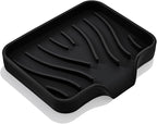 Grevosea Sponge Holder for Kitchen Sink, Silicone Dish Sponge Holder with Drain Spout Soap Dish Tray for Shower Bathroom Scrubbers Kitchen Sink Organizer Accessories (Black)