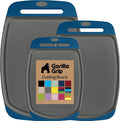 GORILLA GRIP BPA-Free Reversible Kitchen Cutting Board Set of 3, US Designed, Nonporous, Juice Grooves Catch Liquid, Slip Resistant Border, Dishwasher Safe, Durable Food Chopping Boards, Gray Blue
