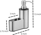 Kitchen Soap Dispenser with Sponge Holder, 12 oz Dish Soap Dispenser for Kitchen Sink Countertop, Stainless Steel Pump, Organizer Holder with Storage for Bathroom