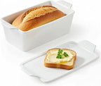 Ceramic Loaf Pan with Lid - 1.58 Qt Deep Bread Pan (10.94" x 5.23"), 2-in-1 Baking Dish for Homemade Bread Banana Bread Meatloaf, Oven Safe to 500°F, Dishwasher Freezer Safe, White