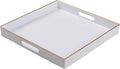MAONAME 13" Decorative Tray, White Serving Tray with Handles, Coffee Table Trays, Square Plastic Trays for Ottoman, Bathroom, Kitchen