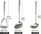 18/10 Stainless Steel Cooking Utensils Set, 3 PCS Long Large Metal Cooking Utensil Tools Set, Mirror Polished Kitchen Gadget Cookware and Kitchen Tool Set, Dishwasher Safe