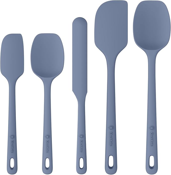 5 Pieces Silicone Spatula Set, Food Grade Rubber Spatula, Upgrade Strong Handle with Ergonomic Grip, Heat Resistant Up to 600°F for Nonstick Cookware, Cooking Blue