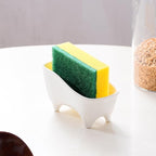 Ceramic Sponge Holder for Kitchen Sink Compact Sink Caddy Organizer - Scrub Daddy Compatible Dish Sponge Holder (White)