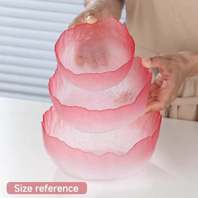 Glass Salad Bowl Irregular Lotus Flower Shape Serving Bowls, Mixing Nut Bowls for Kitchen Fruist, Snack, Dessert, and Ice Cream Candy Dishes (Crystal Gradient Pink, Large)