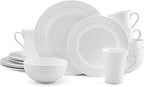 Mikasa Ciara 16 Piece Bone China Dinnerware Set, Service for 4, Lightweight and Durable Plates Bowls and Mugs, Elegant White Dinnerware for Everyday Use